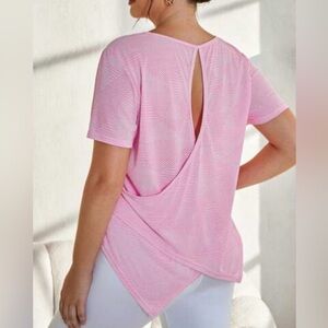 SHEIN Pink Asymmetrical Cut Out Tee